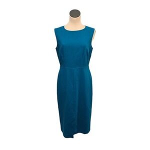 Hobbs Sheath Dress Womens 8 Teal Blue Sleeveless Office Career Lined Knee Length